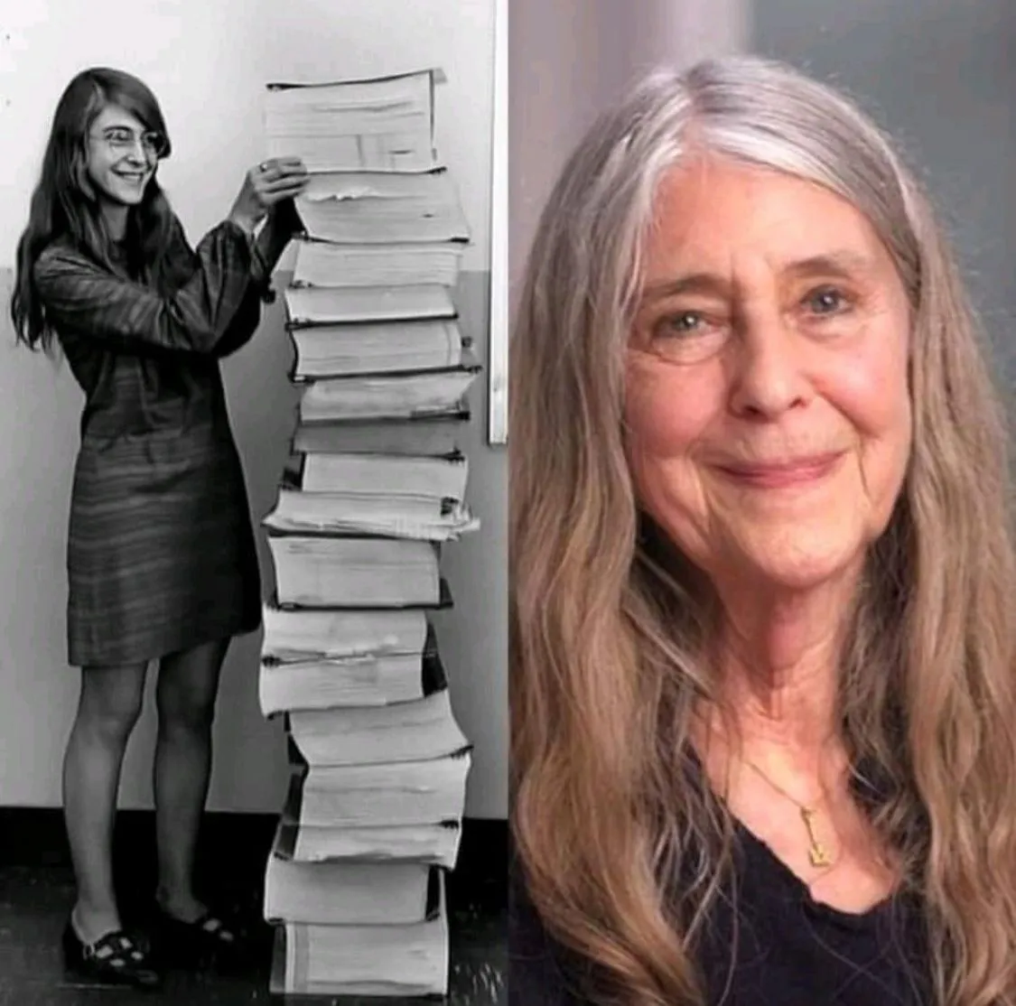 Margaret Hamilton segurando o código do software Apollo